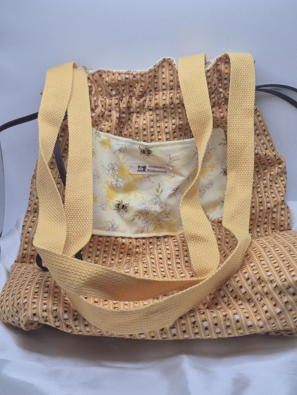 Handmade Yellow Honey Bee Tote Drawstring, Duffel Crossbody Bag